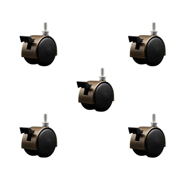 Service Caster 2'' Antique Metal Hood Twin Caster Locking Nylon Wheel 1/4 Thread Stem, 5PK SCC-TS02S50D-NYS-WA-B-142058-5 - main